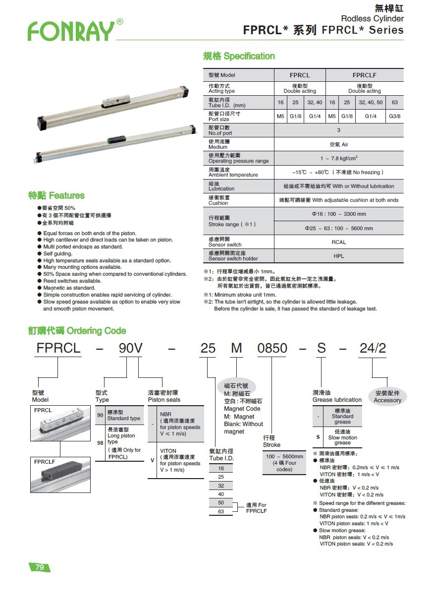 氣缸系列 - FPRCL* 系列無桿缸