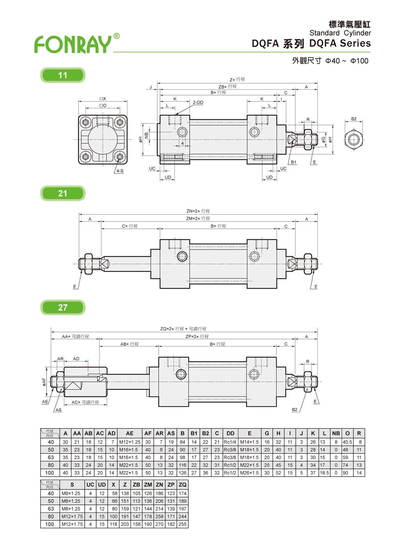 氣缸系列 - DQFA 標準氣壓缸