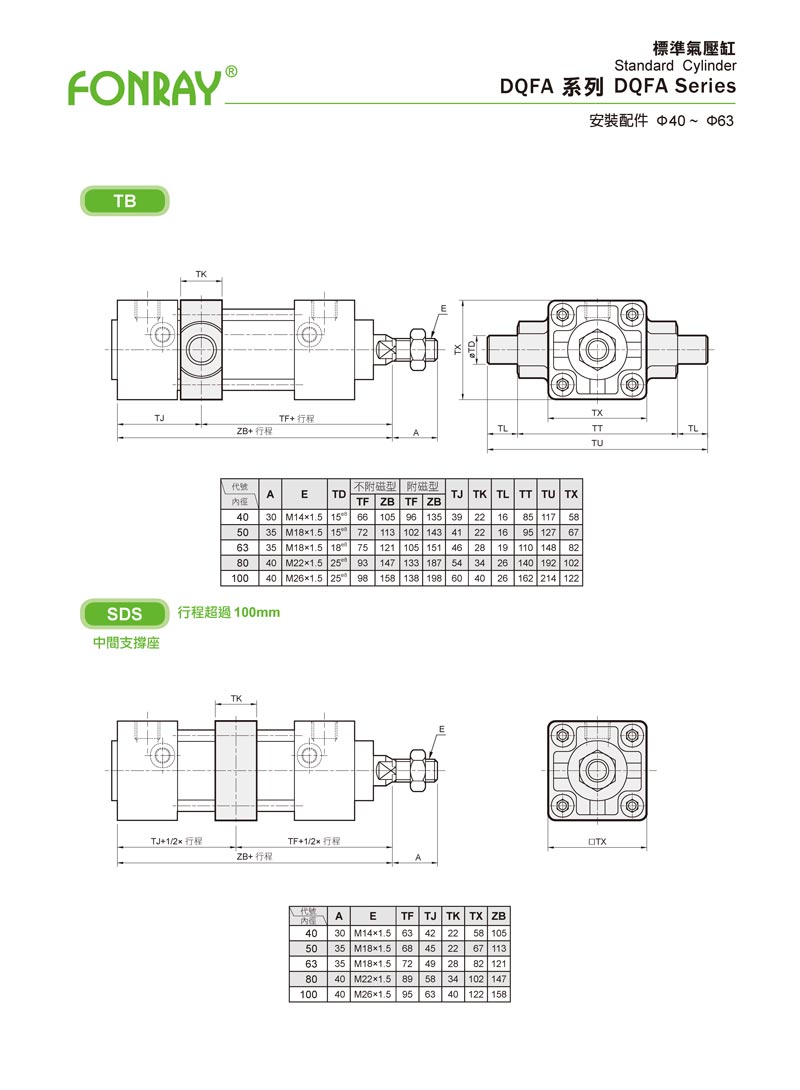 氣缸系列 - DQFA 標準氣壓缸